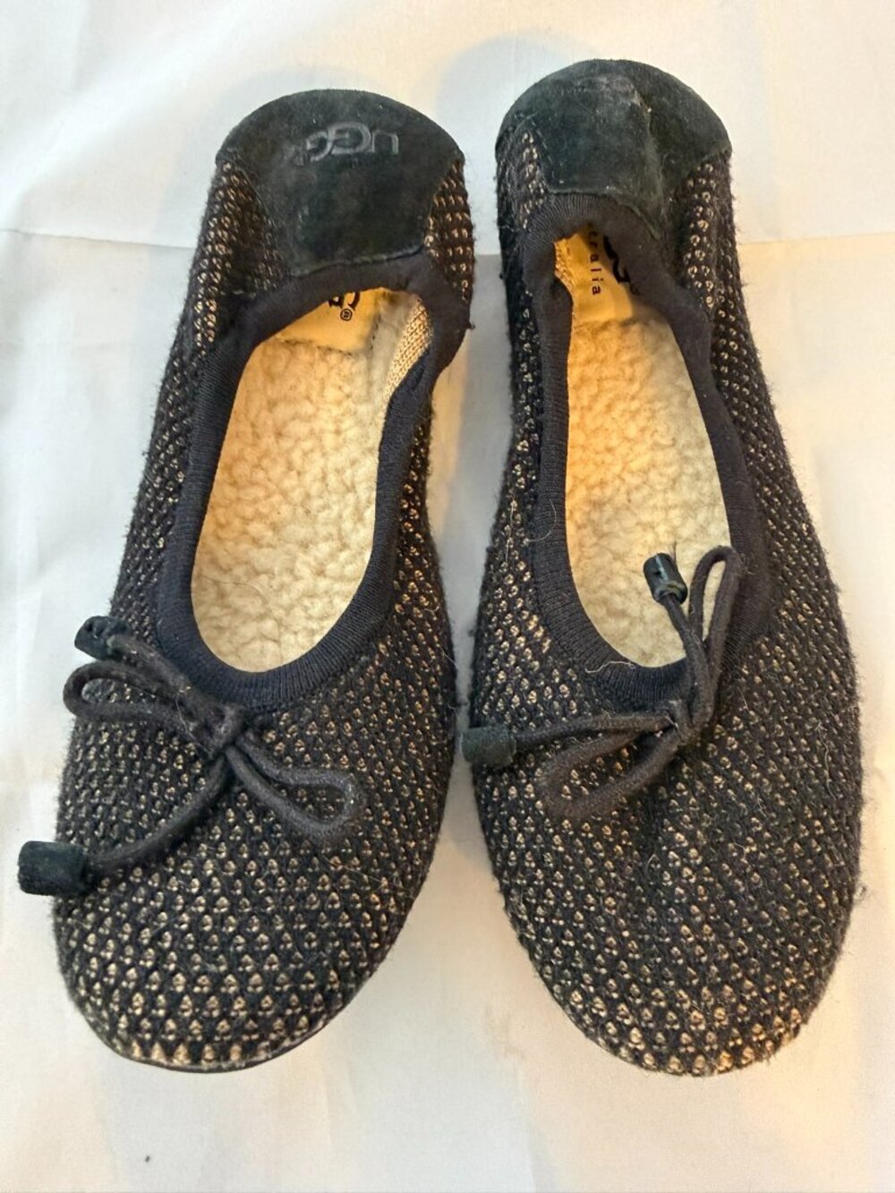Ugg  Flat Slip on Slipper, Mesh & Sheepskin, Black  Women Size 6     NWOT